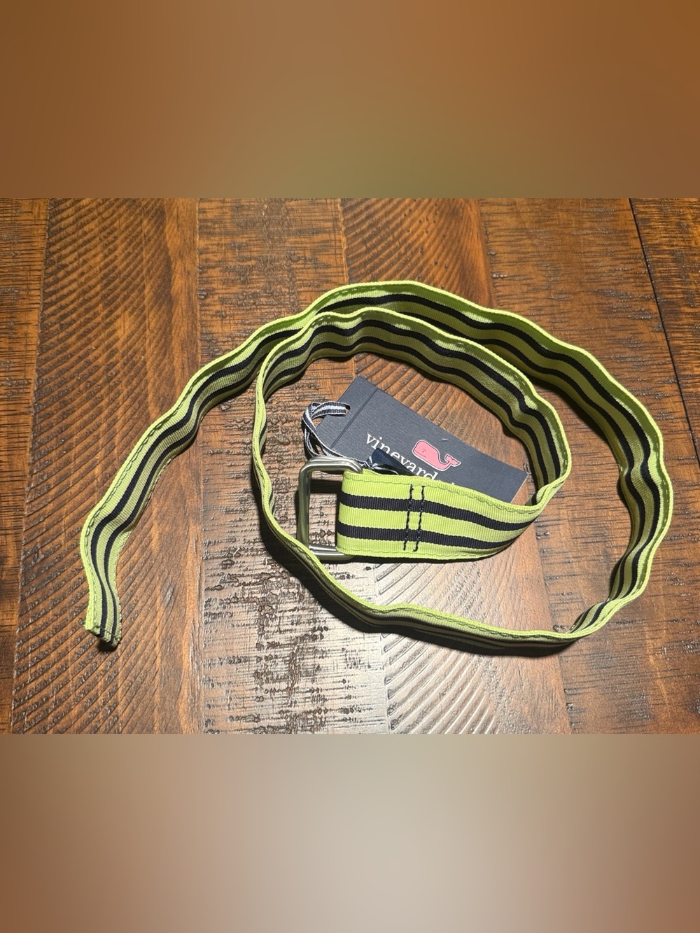 NEW💙vineyard vines double stripe ribbon D–ring belt wild lime/navy blue $60